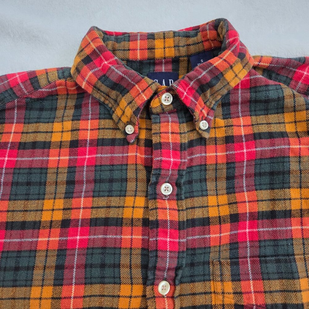 Vintage 90s Gap Plaid Flannel Men's Small Red Multi Button Down Shirt Grunge - Picture 3 of 11